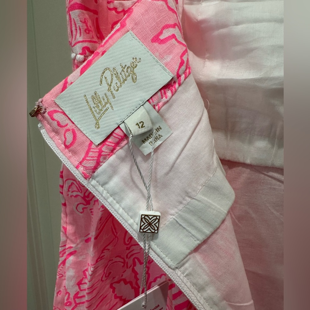 NWT Lilly Pulitzer Pink and White tropical Rozalie Linen Maxi Dress size 12 🌸💕🦩 - Picture 4 of 10